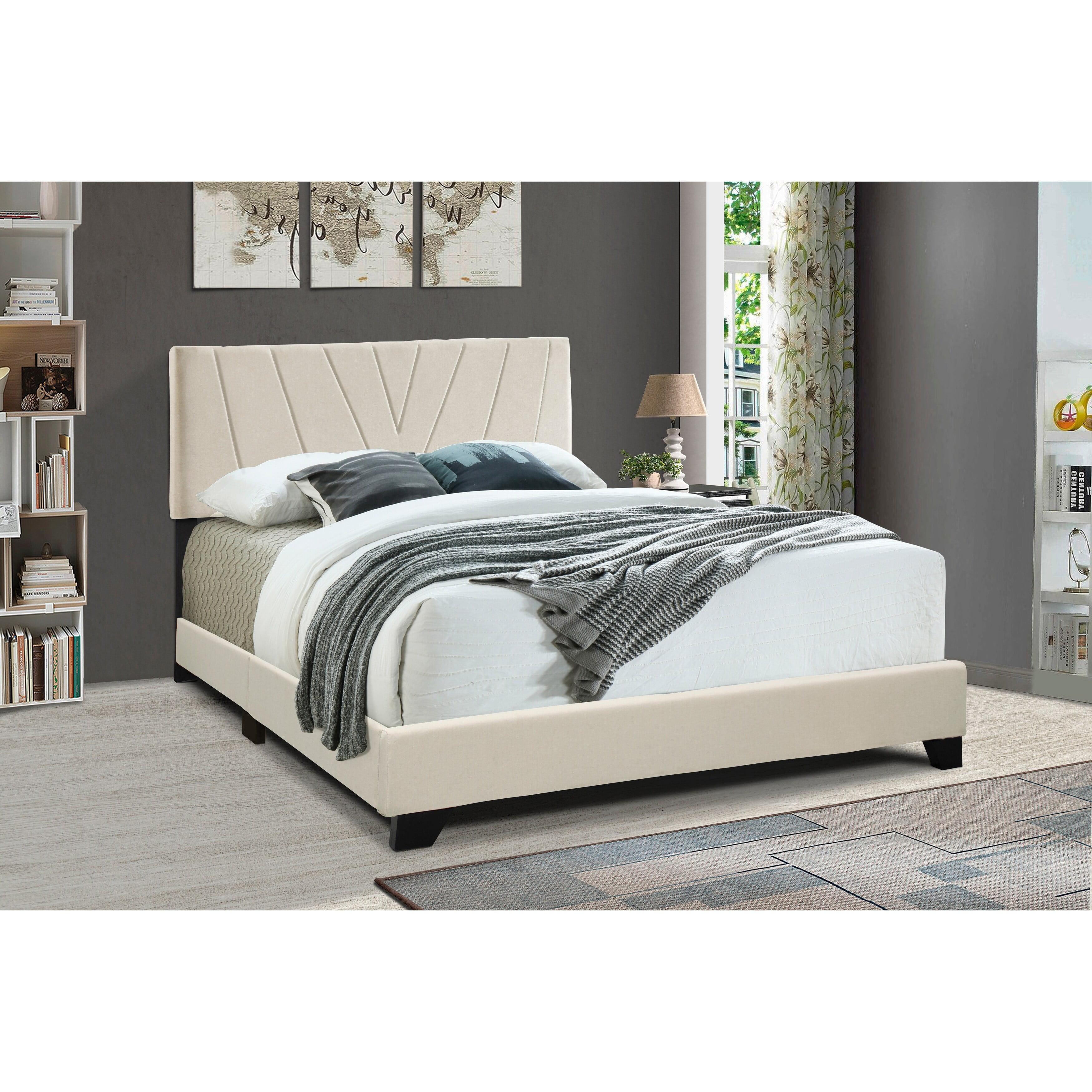 Cannoli Cream Velvet Upholstered Queen Bed with Contemporary Design