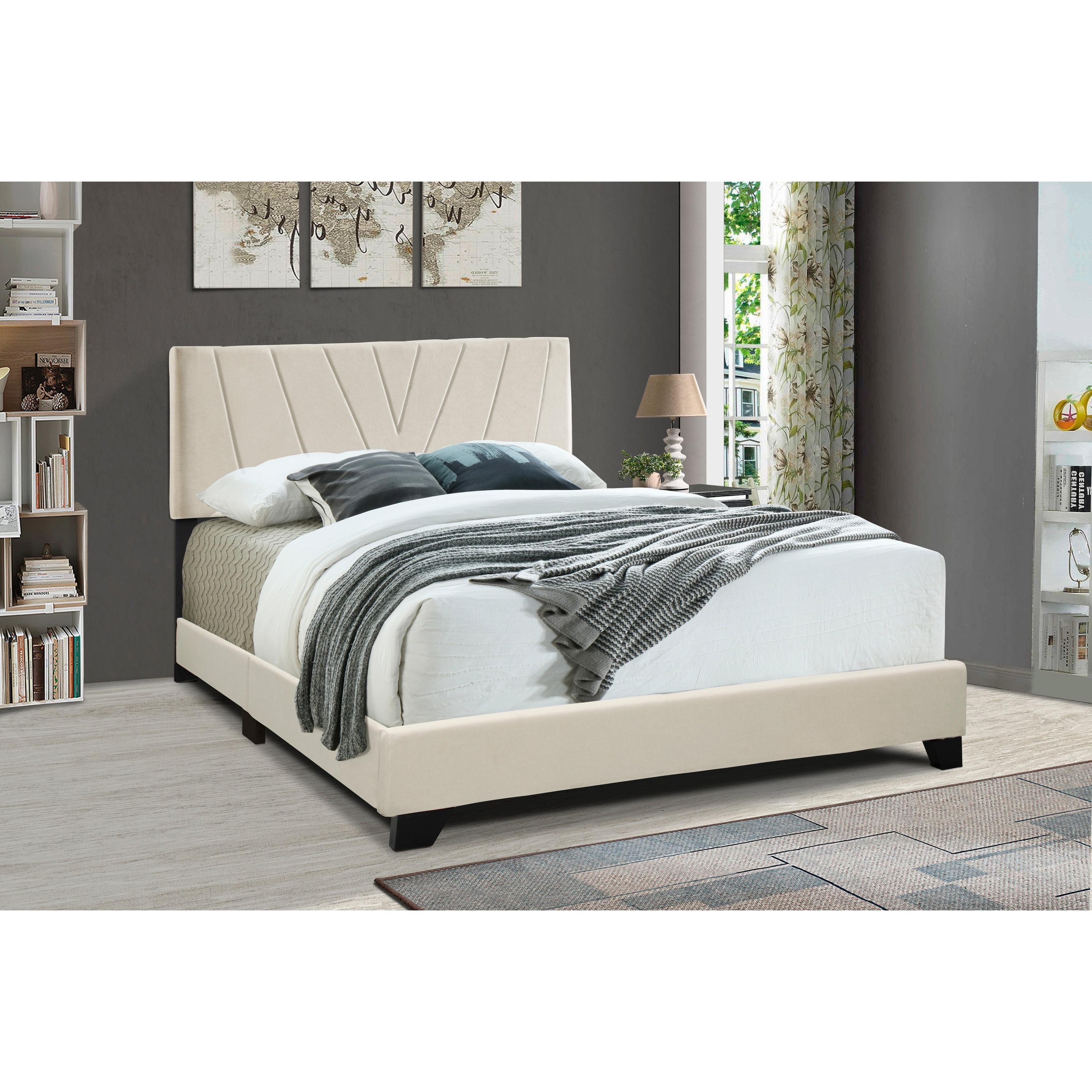 All-in-One Upholstered Cream Bed Queen