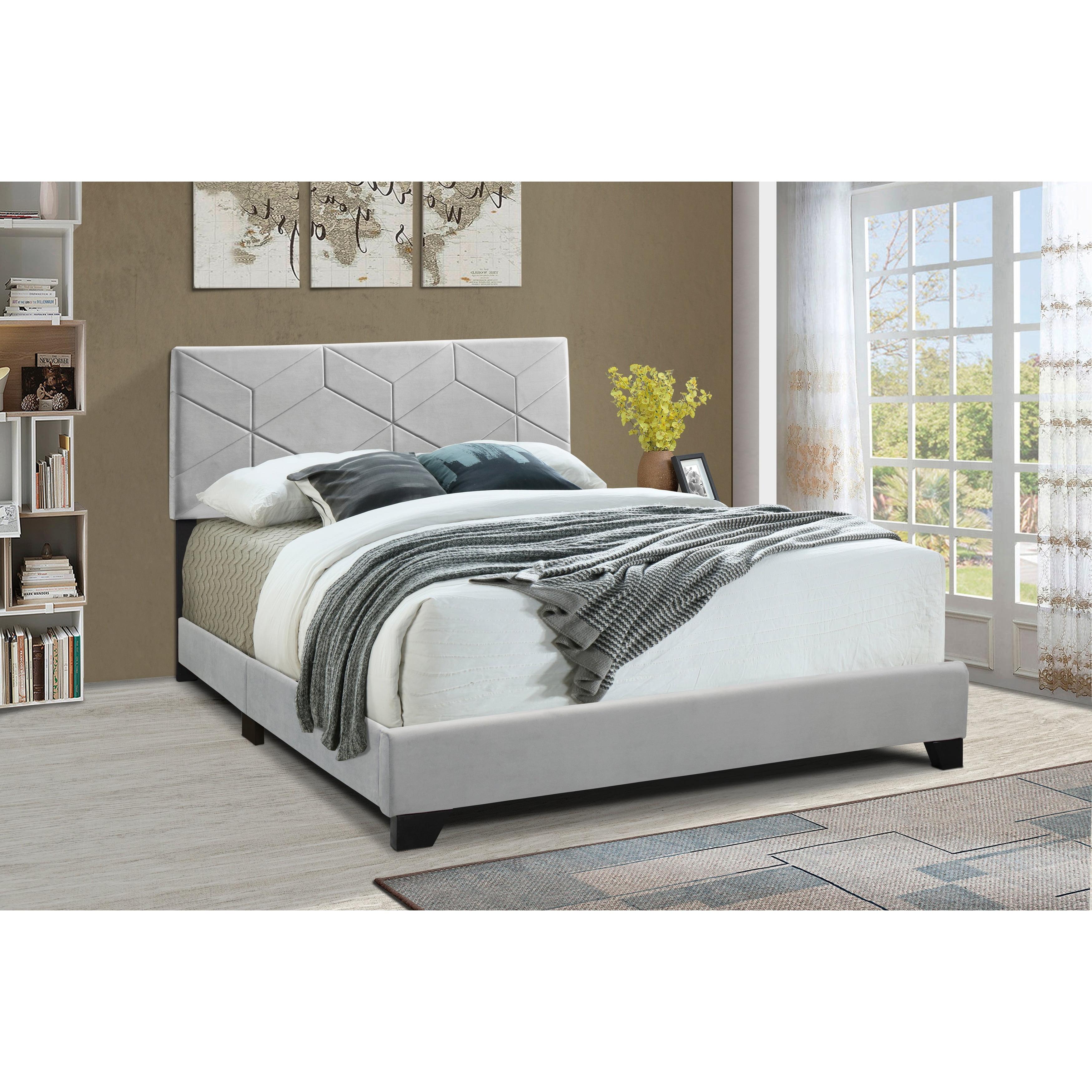 Glacier Gray Velvet Upholstered King Bed with Wood Frame