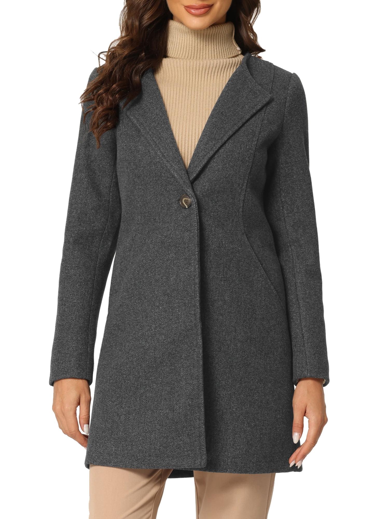 INSPIRE CHIC Women's Turn Down Collar Buttoned Business Casual Mid-Long Winter Coat