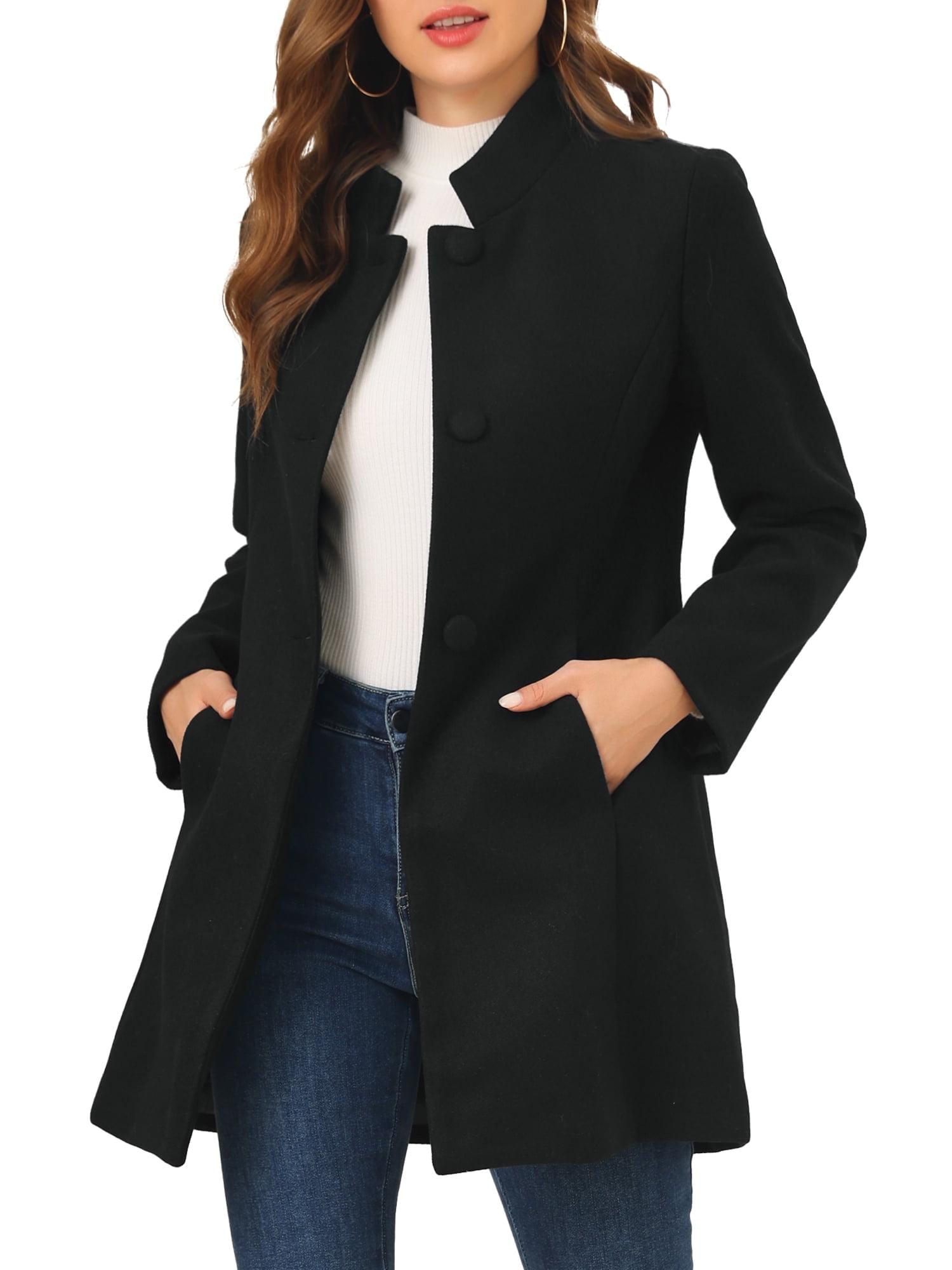 INSPIRE CHIC Women's Winter Stand Collar Single Breasted Mid-thigh Long Overcoat