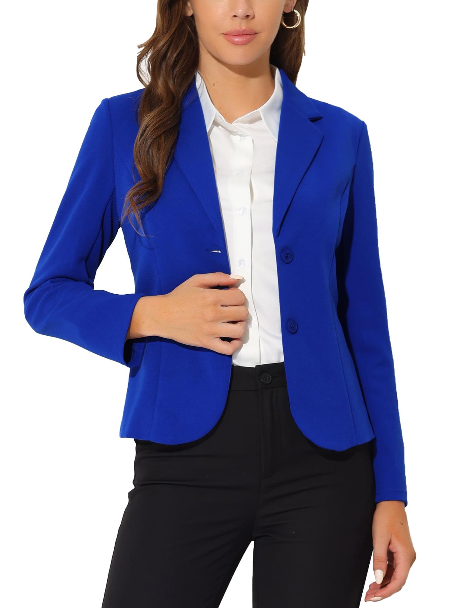 Allegra K Women's Elegant Work Office Lapel Collar Button Down Regular Fit Suit Blazer Royal Blue X-Small