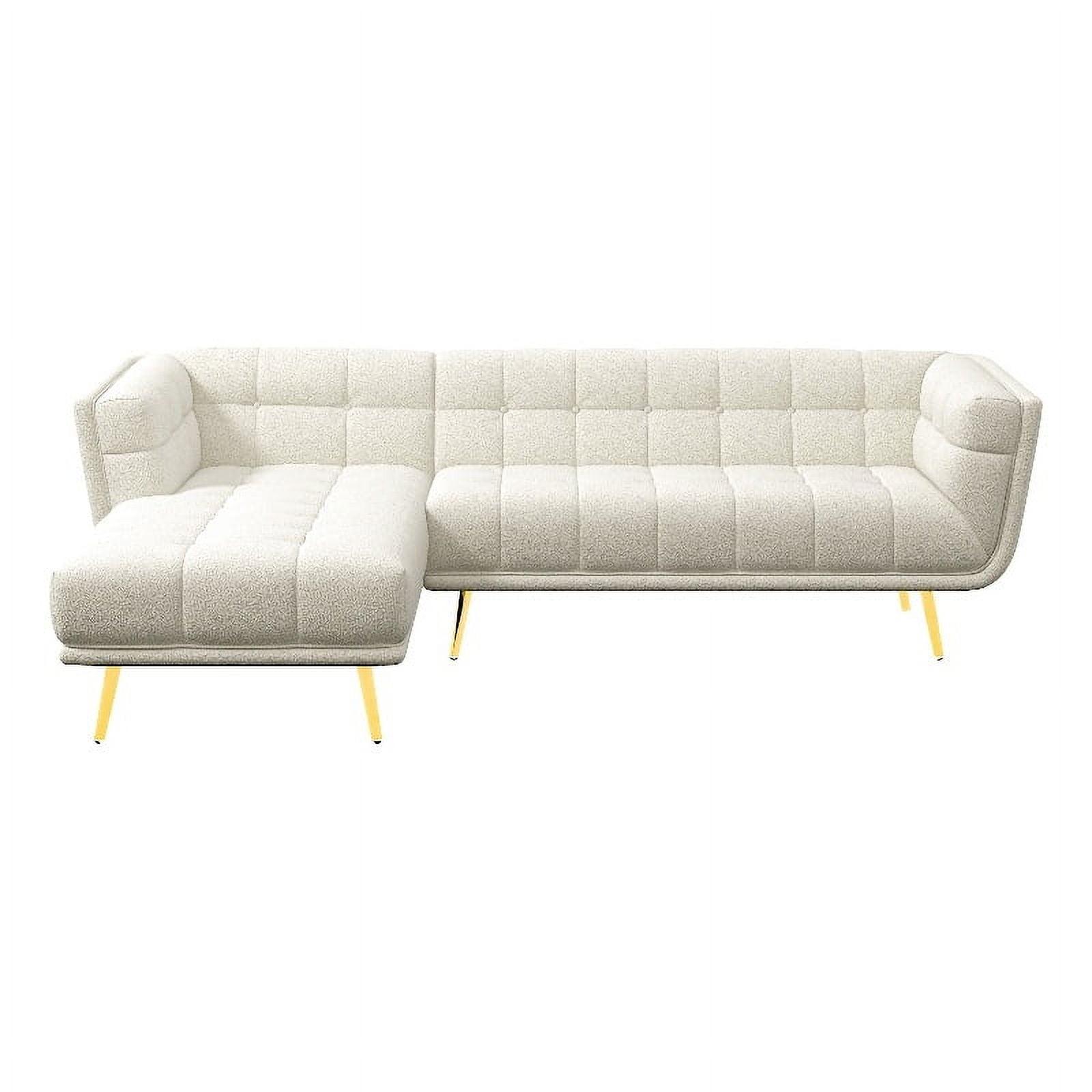 Allen Luxury Chesterfield Cream French Boucle Fabric Left-Facing Sectional Couch