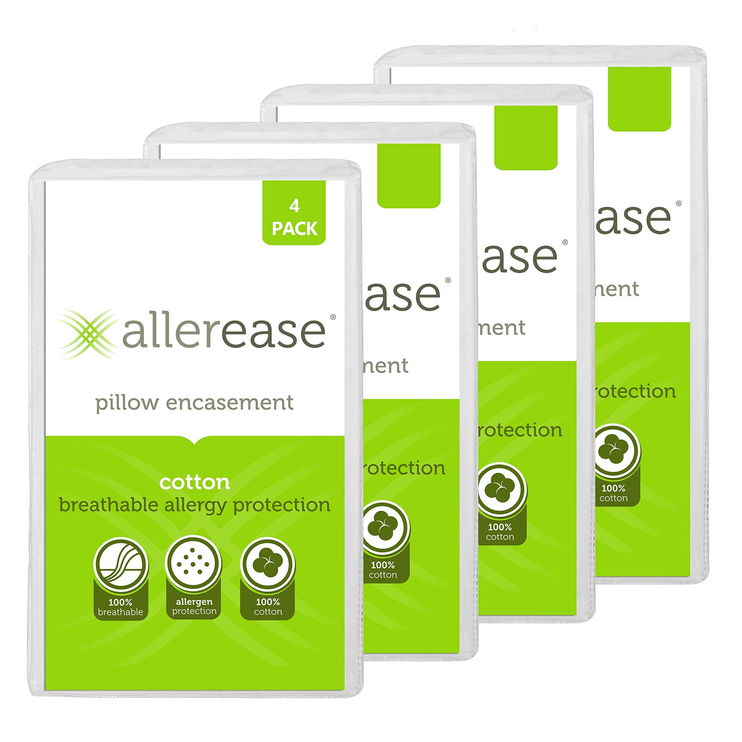 AllerEase 100% Cotton Allergy Protection Pillow Protectors - Hypoallergenic, Zippered, Allergist Recommended, Prevent Collection of Dust Mites and Other Allergens, Standard Sized, 20? x 26? (Set of 4)