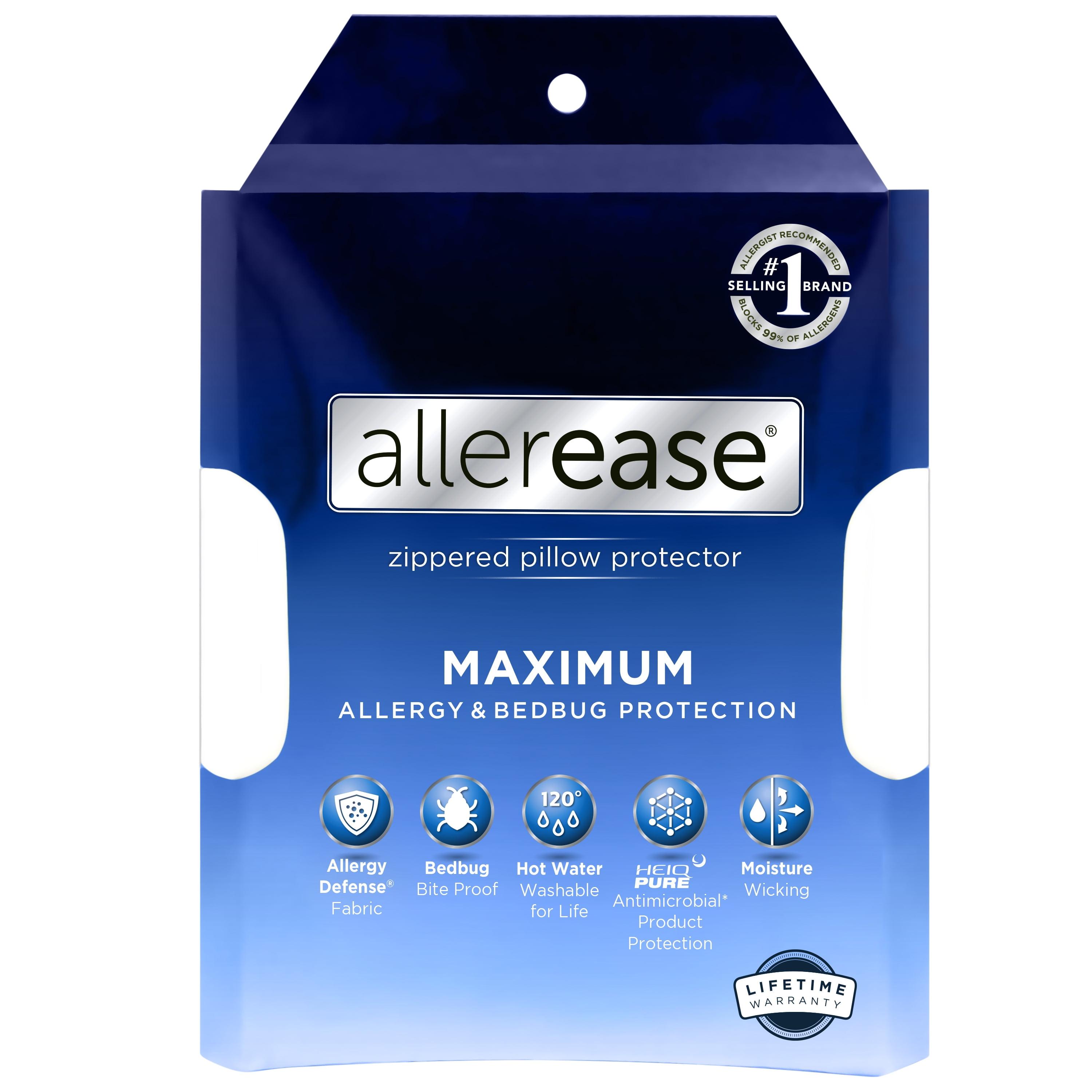 King Maximum Bed Bug and Allergy Protection Pillow Protector White - AllerEase: Hypoallergenic, Zippered, Moisture-Wicking Fabric