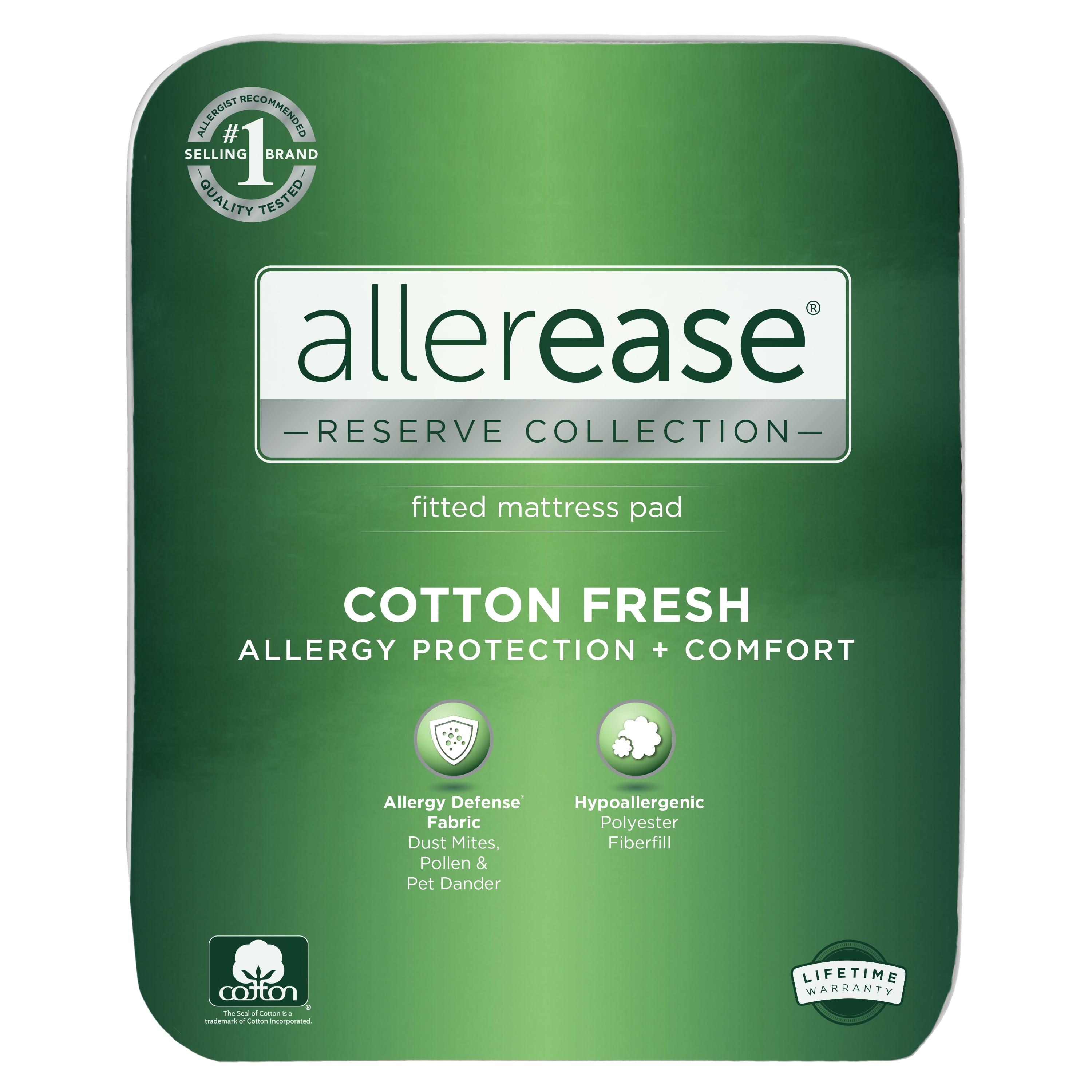 Allerease King Reserve Cotton Fresh Allergy Defense Machine Washable Fitted Mattress Pad: Hypoallergenic Protector, 300 Thread Count