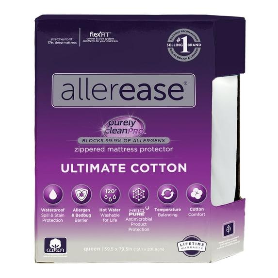 Allerease Queen Ultimate Cotton Waterproof Allergen and Bedbug Barrier Zippered Mattress Protector: Hypoallergenic Encasement
