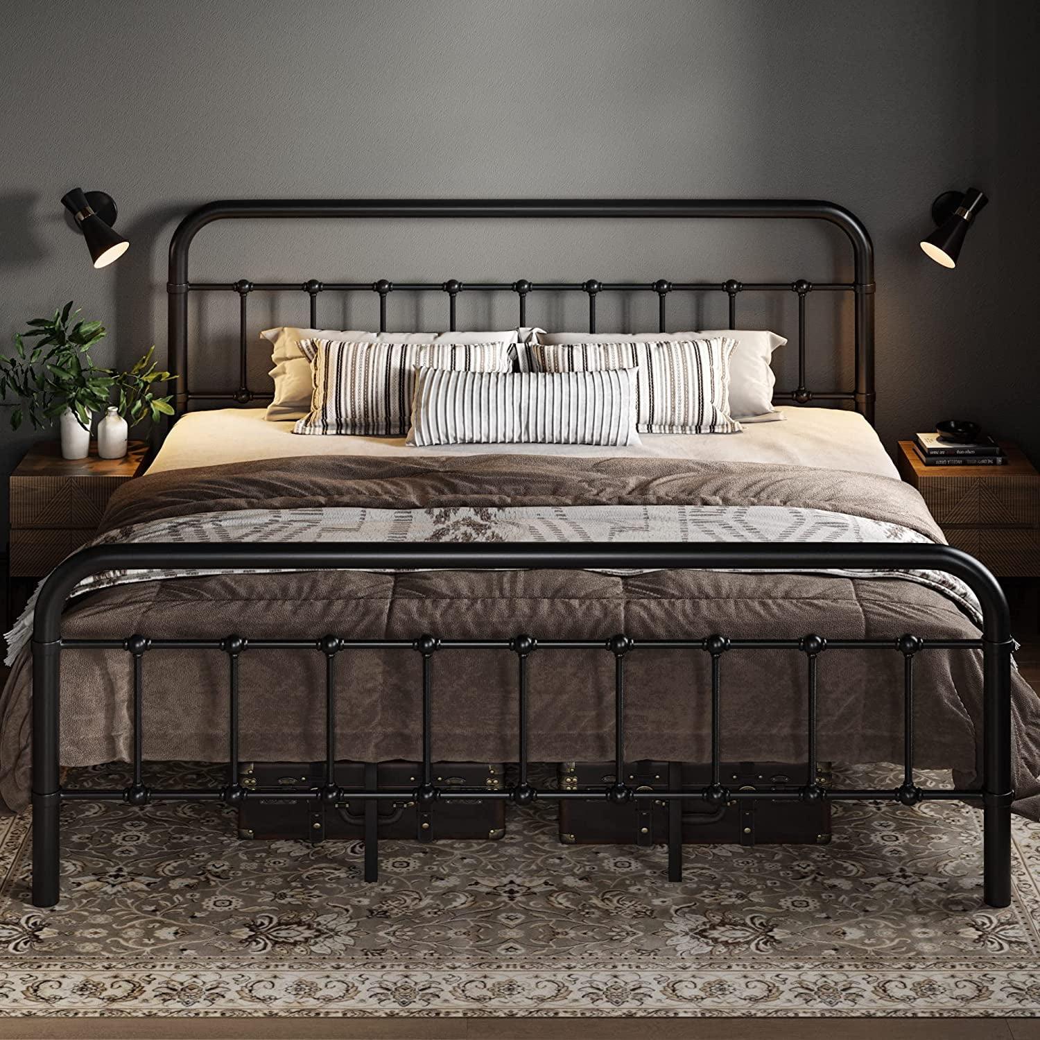 Allewie King Size Metal Platform Bed Frame with Victorian Style Wrought Iron-Art Headboard/Footboard, No Box Spring Required, Black