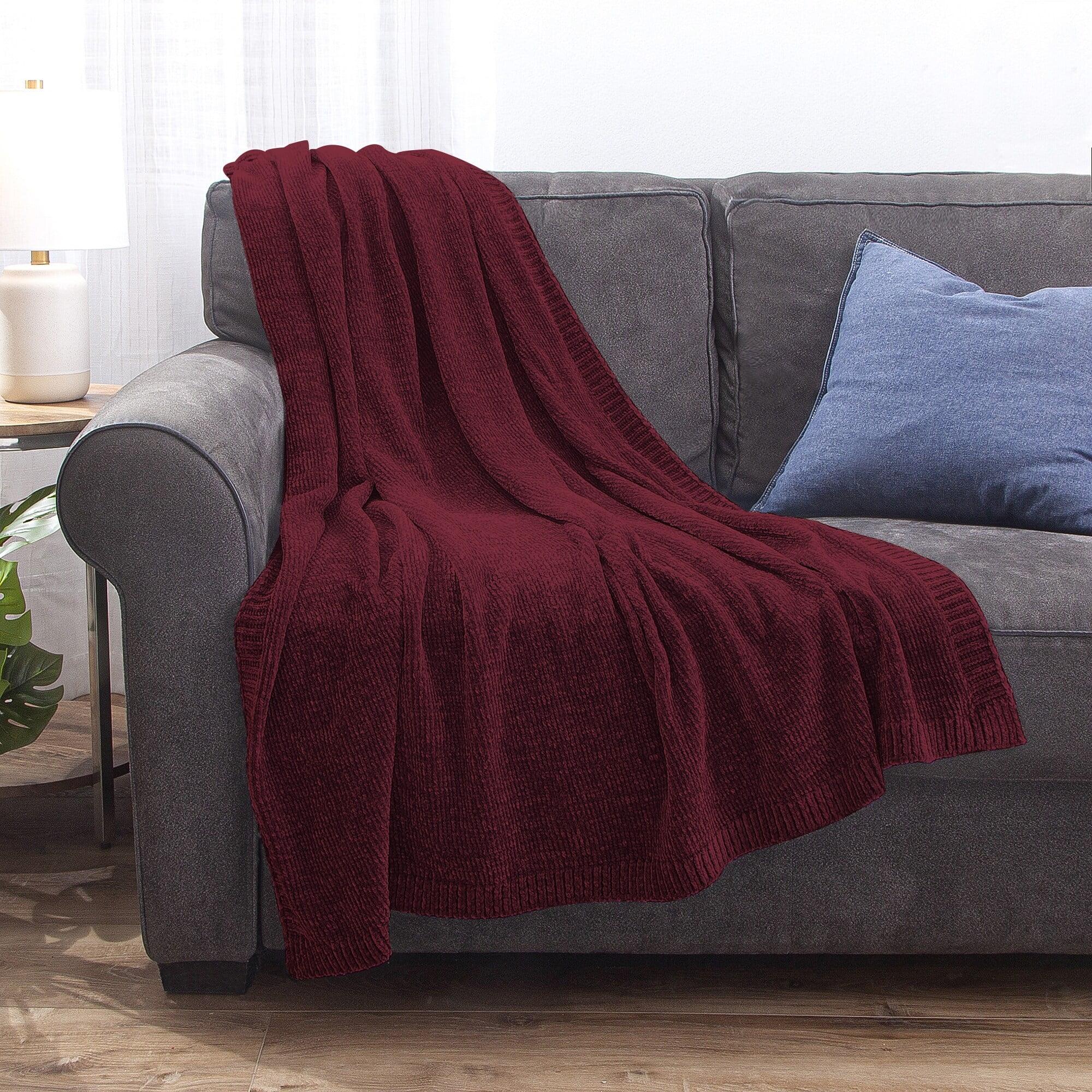 Burgundy Chenille 60" x 50" Machine Washable Throw Blanket