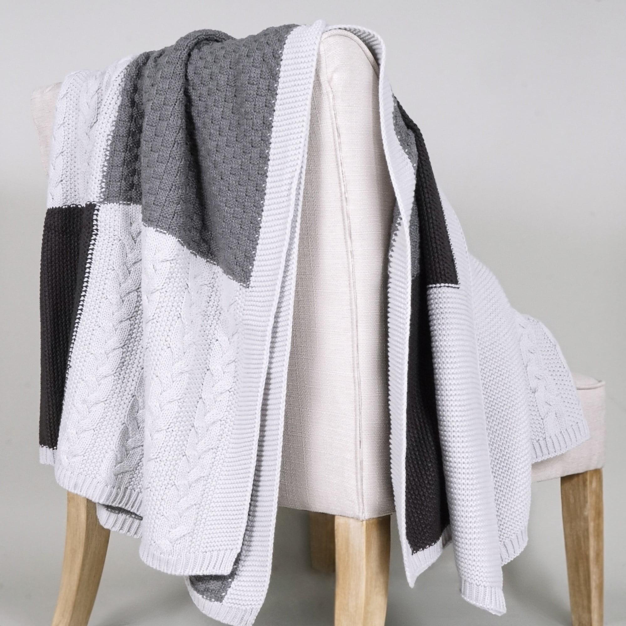 Cozy Classics Charcoal & Silver Sweater Knit Throw Blanket 50" x 60"