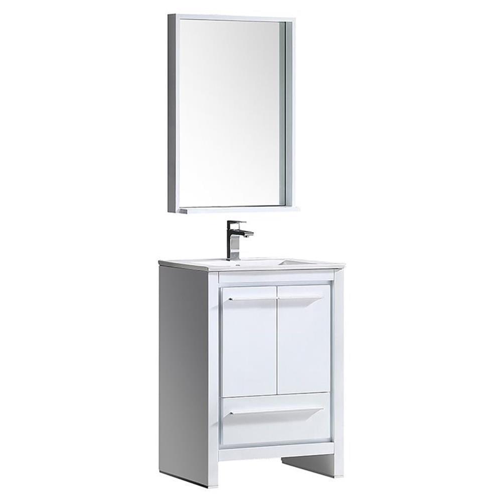 Allier 24" Glossy White Modern Free-Standing Vanity Set with Mirror