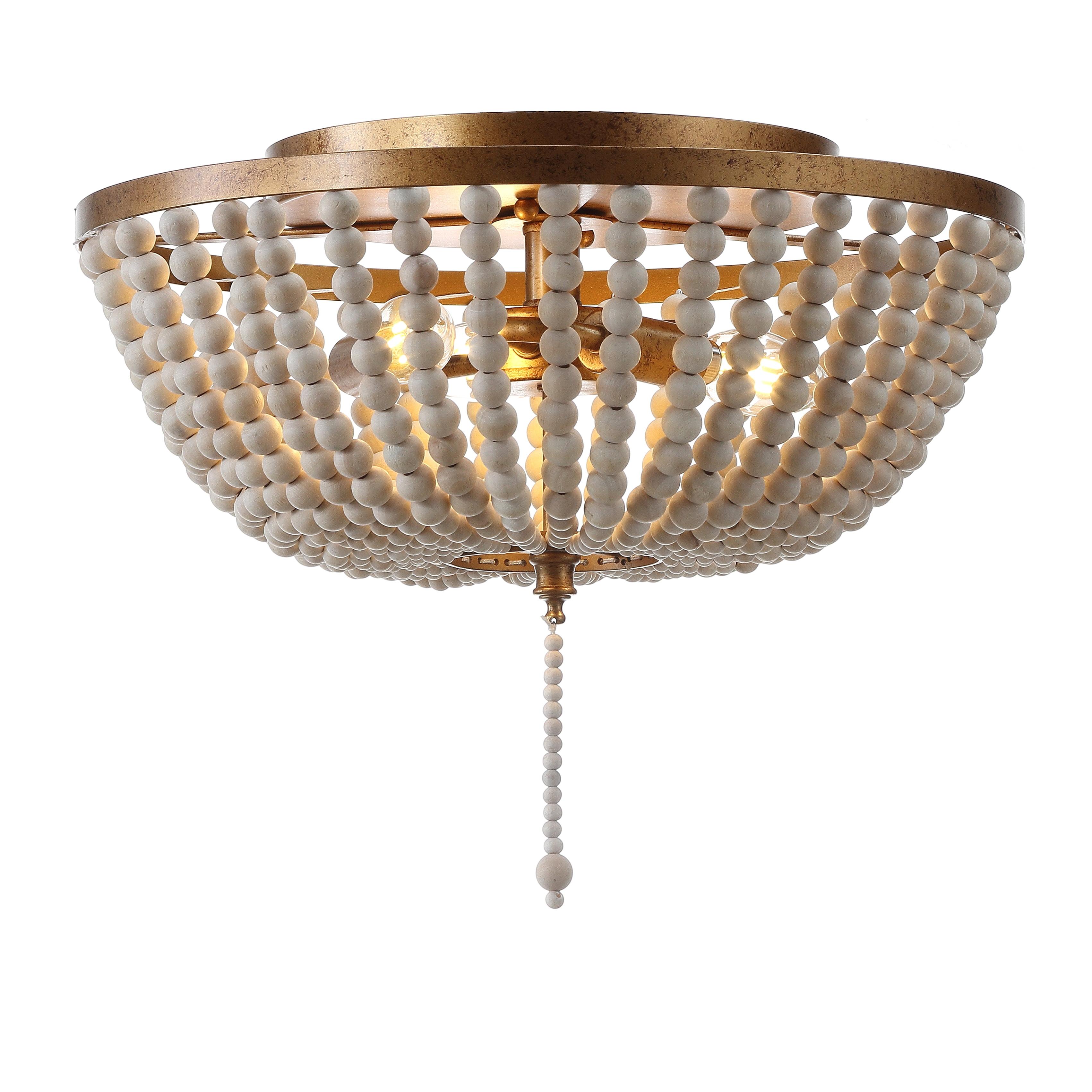 Allison Transitional 15" Antique Gold LED Flush Mount with Wood Beads