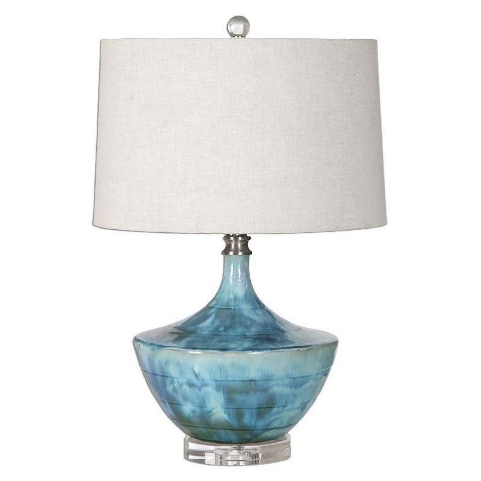 Blue Tie Dyed Ceramic Lamp with Beige Linen Shade