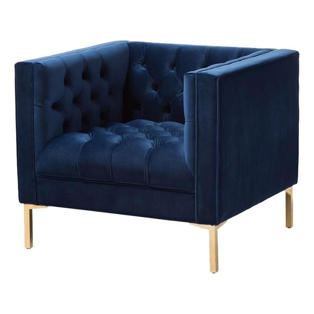 Seraphin Velvet Upholstered Chair Blue/Gold - Baxton Studio