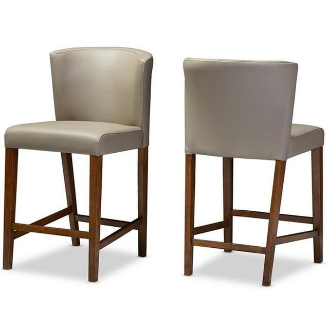 Set of 2 Olivia Wood Faux Leather Pub Counter Height Barstools: Mid-Century Scandinavian Style - Baxton Studio
