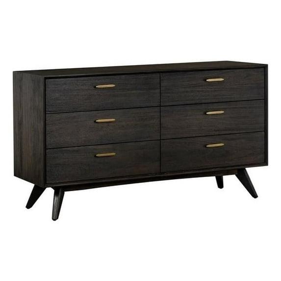 Baly 6 Drawer Mid-Century Modern Dresser Brown - Armen Living: Wood Frame, Includes Anti-Tip Hardware