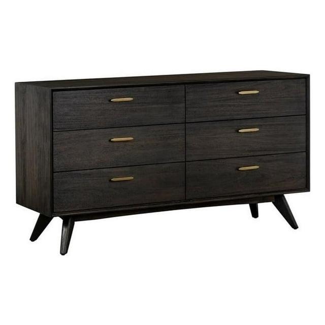 Baly 6 Drawer Mid-Century Modern Dresser Brown - Armen Living: Wood Frame, Includes Anti-Tip Hardware
