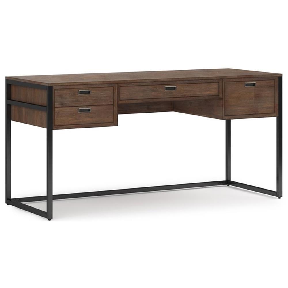 Simpli Home Richmond 60"W Solid Acacia Wood Desk, Industrial Style with Keyboard Tray and 3 Drawers