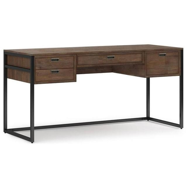 Simpli Home Richmond 60"W Solid Acacia Wood Desk, Industrial Style with Keyboard Tray and 3 Drawers