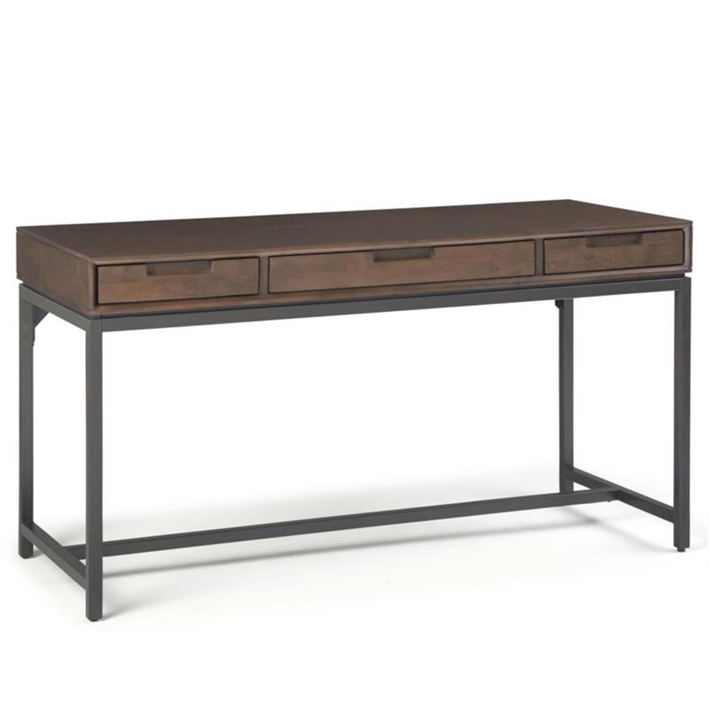 WyndenHall 60" Devlin Mid-Century Solid Wood Writing Desk with Drawers Walnut Brown : Home Office Furniture, Spacious Workstation
