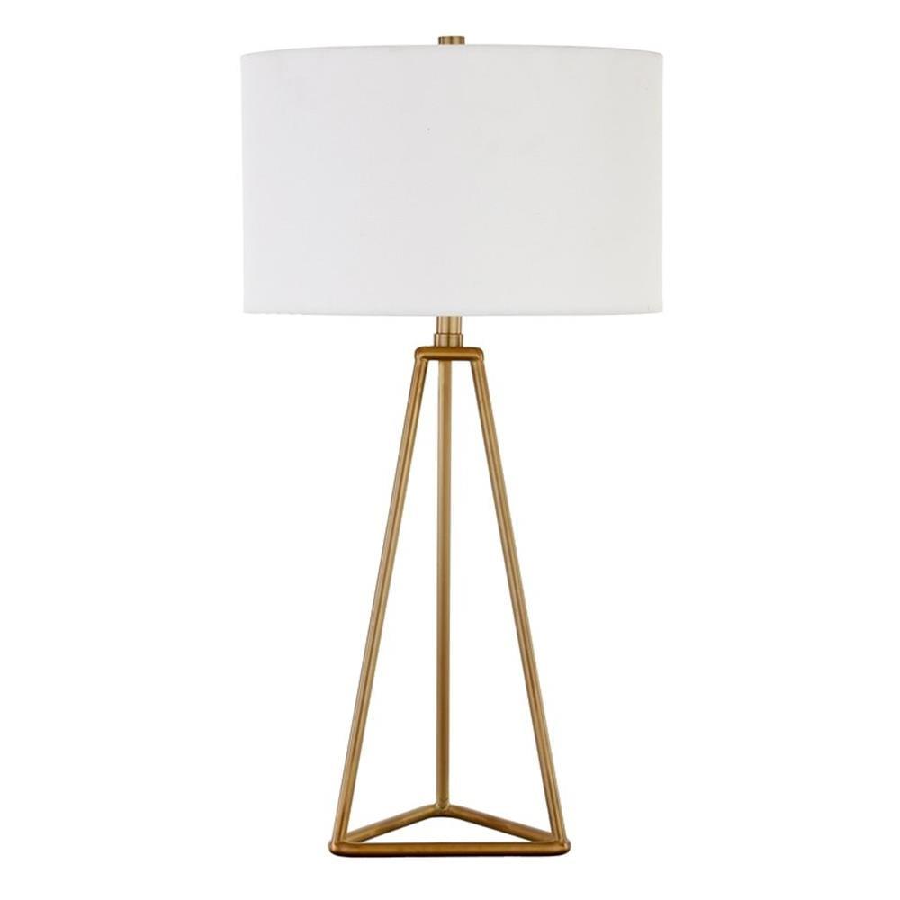 Golden Bronze Geometric Table Lamp with White Drum Shade