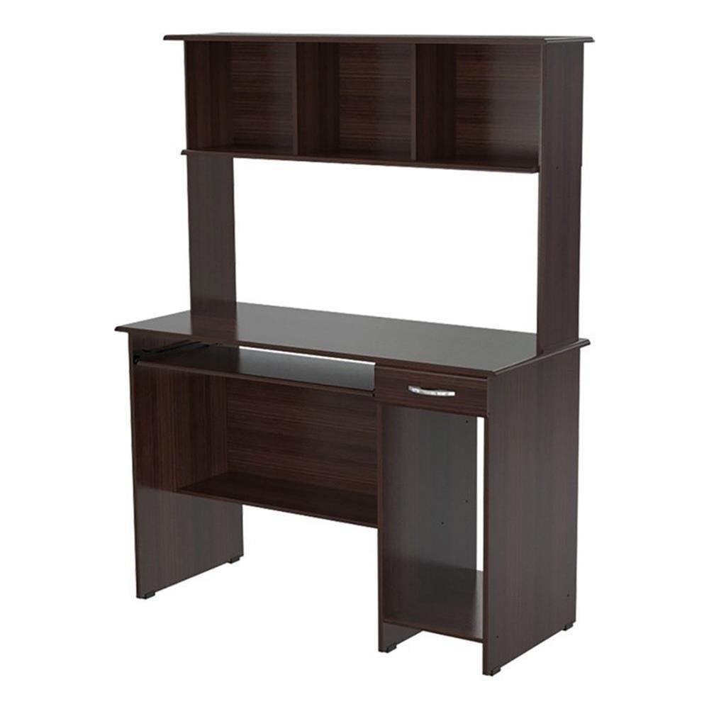 Espresso Wood Computer Desk with Hutch and Drawer