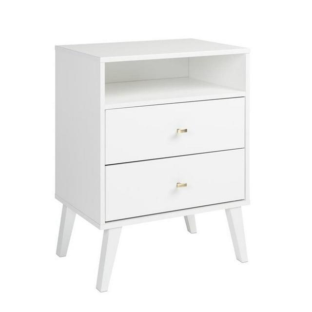 Mid Century Modern 2 Drawer Tall Nightstand with Shelf White - Prepac: Wood Laminate, Includes Anti-Tip Hardware