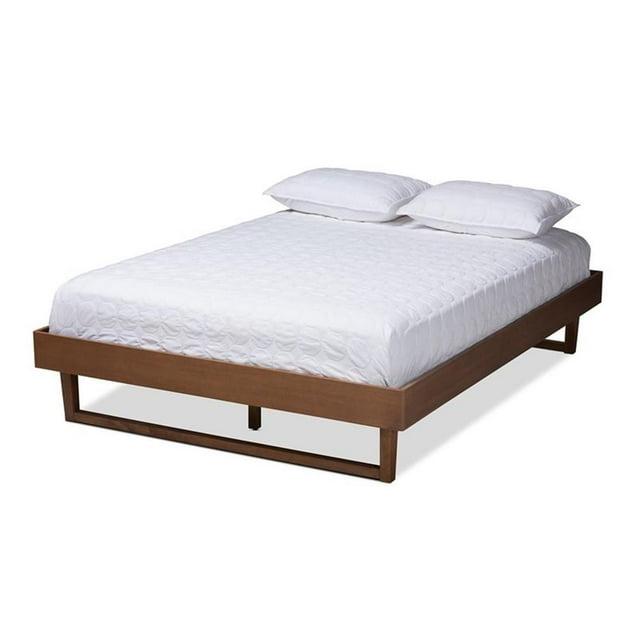Baxton Studio King Liliya Wood Platform Bed Frame Brown: Rubberwood Construction, No Box Spring Needed, King Size