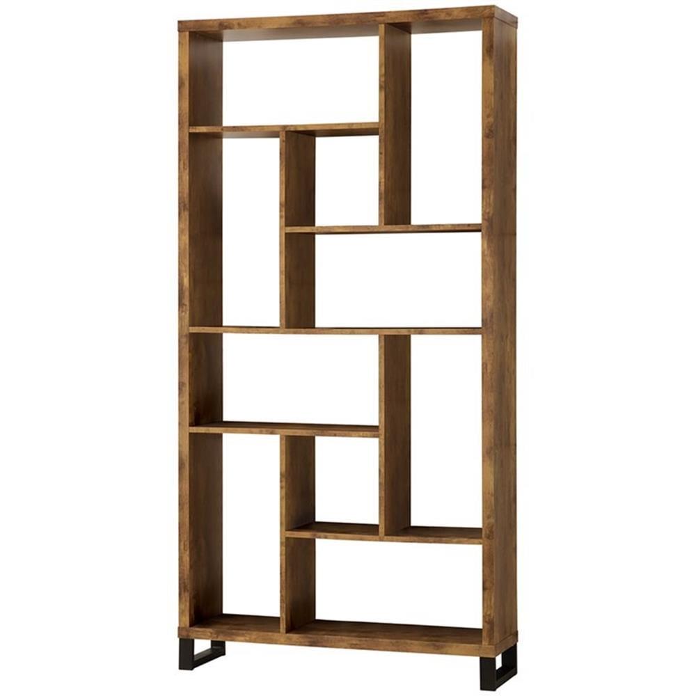 Antique Nutmeg and Black Modern 10-Shelf Bookcase