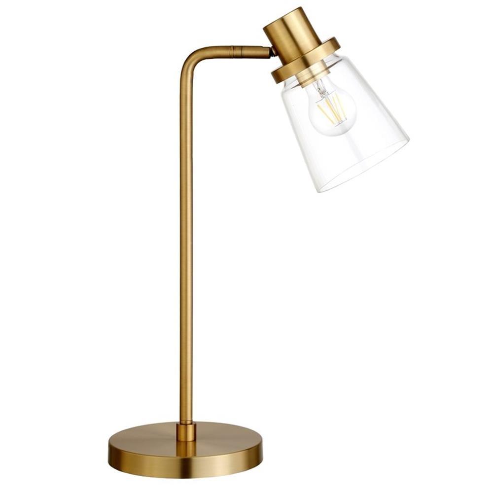 Gold Adjustable Arc Table Lamp with Clear Glass Shade