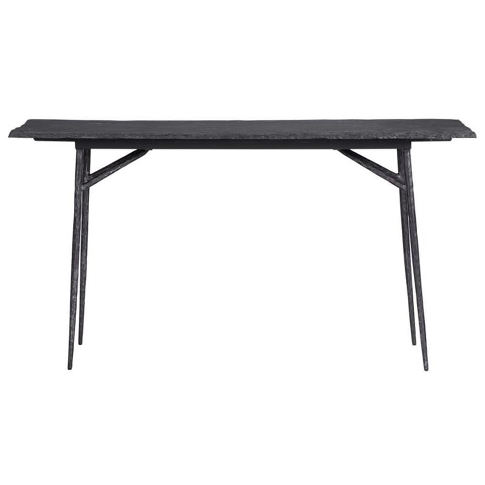 Aged Black Slate and Iron Rectangular Console Table