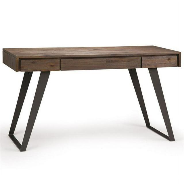 Simpli Home Lowry Solid Acacia Wood Desk, Industrial Style with Keyboard Tray and 2 Drawers