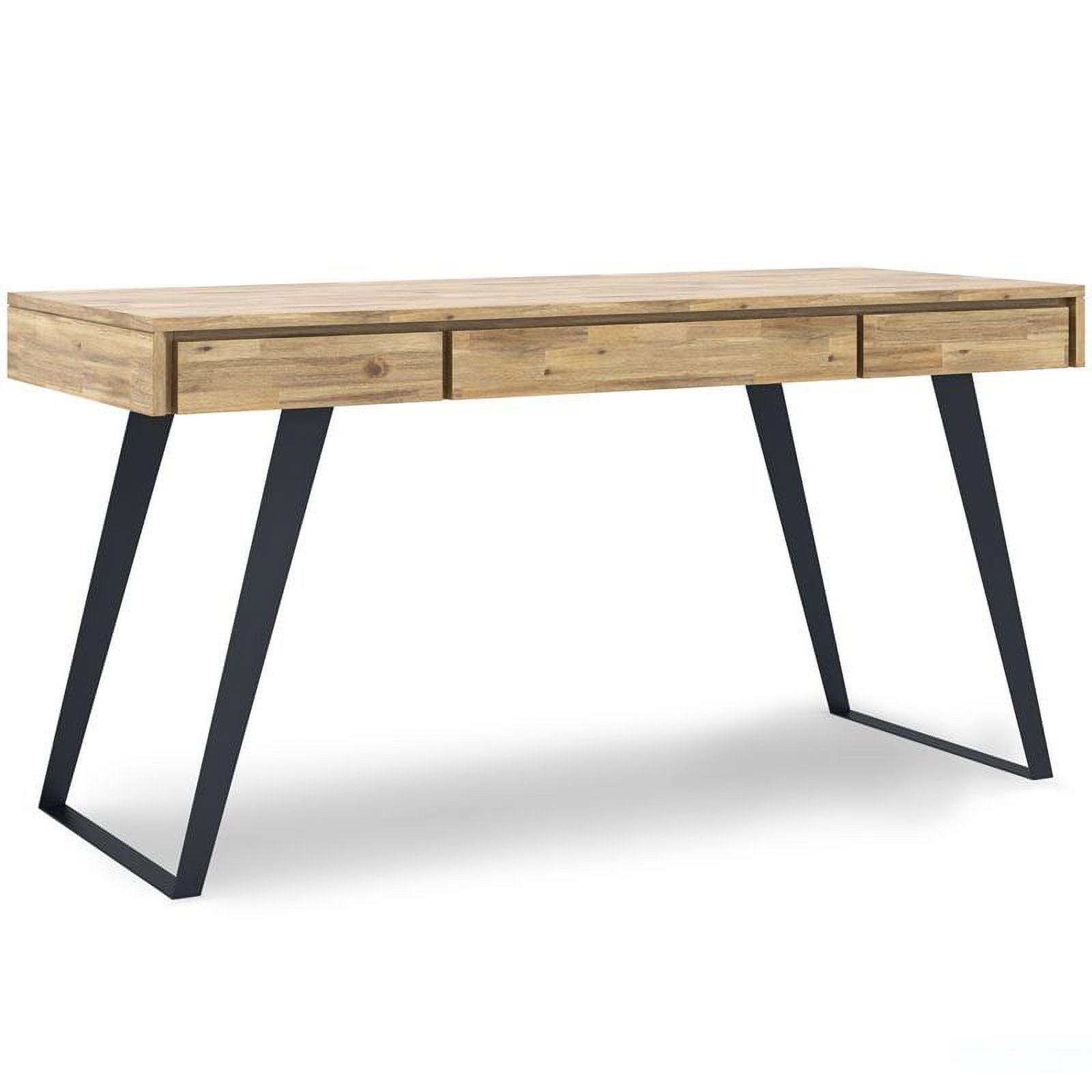 Simpli Home Lowry Solid Acacia Wood Desk, Industrial Style with Keyboard Tray and 2 Drawers