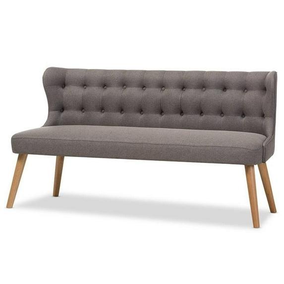 Melody Mid-Century Modern Fabric and Natural Wood Finishing 3 Seater Settee Bench Gray - Baxton Studio: Rubberwood Legs, Button-Tufted Back