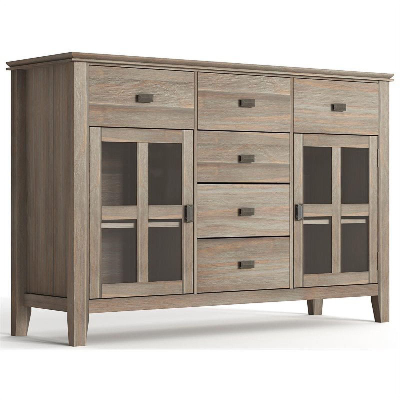 Distressed Gray Pine Sideboard Buffet with Antique Bronze Handles