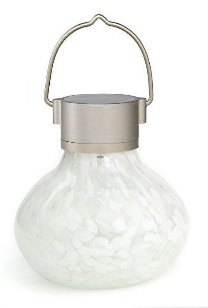 Hand-Blown White Glass Solar Tea Lantern with Steel Handle