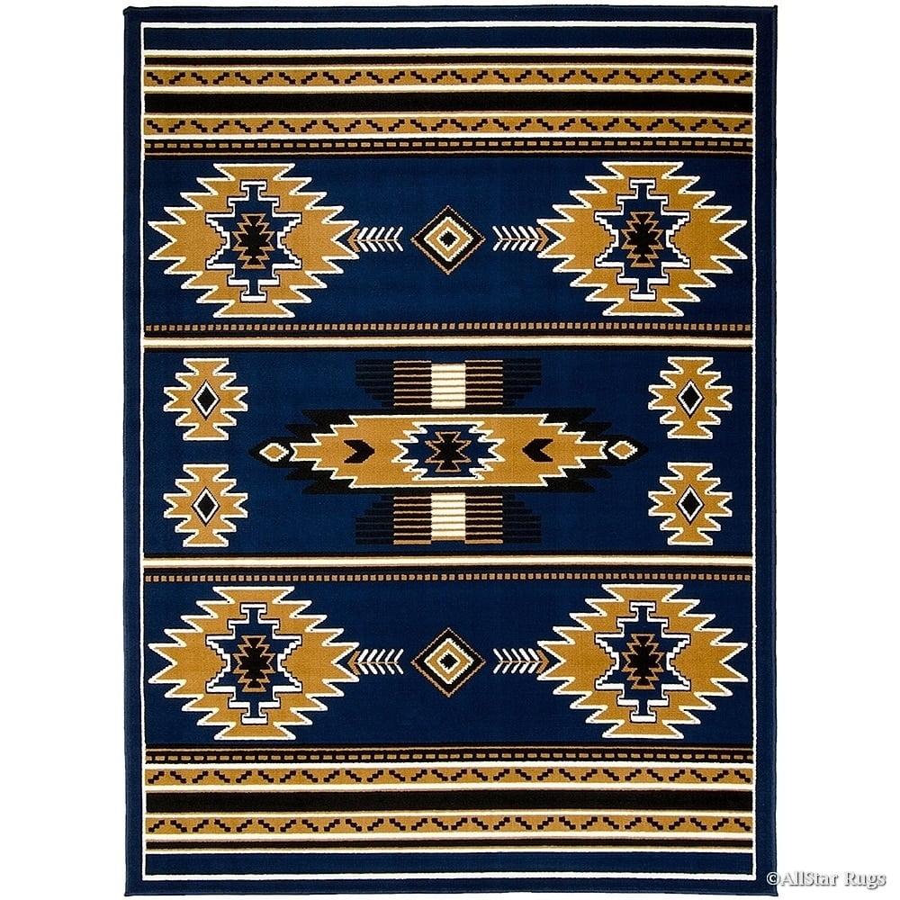 Navy and Gold Southwestern Geometric Synthetic Rug 5' x 7'