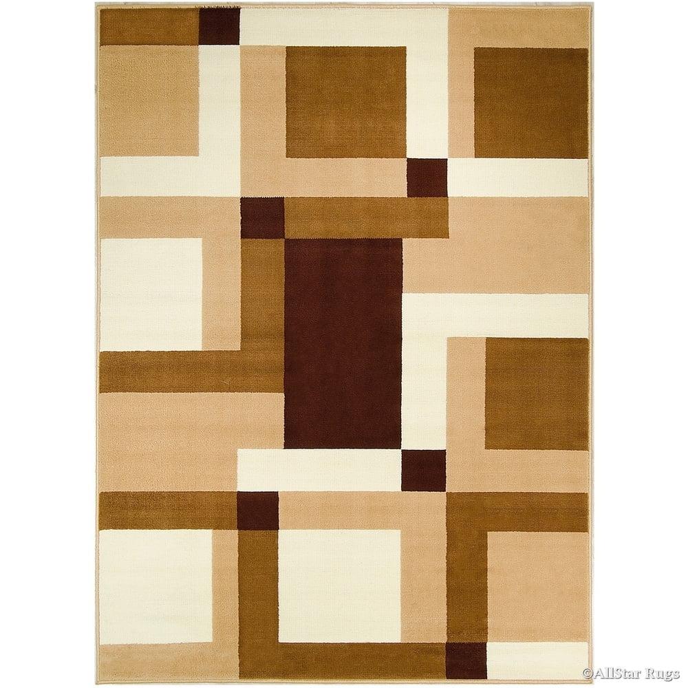 Beige and Brown Geometric Synthetic Area Rug 5' x 7'