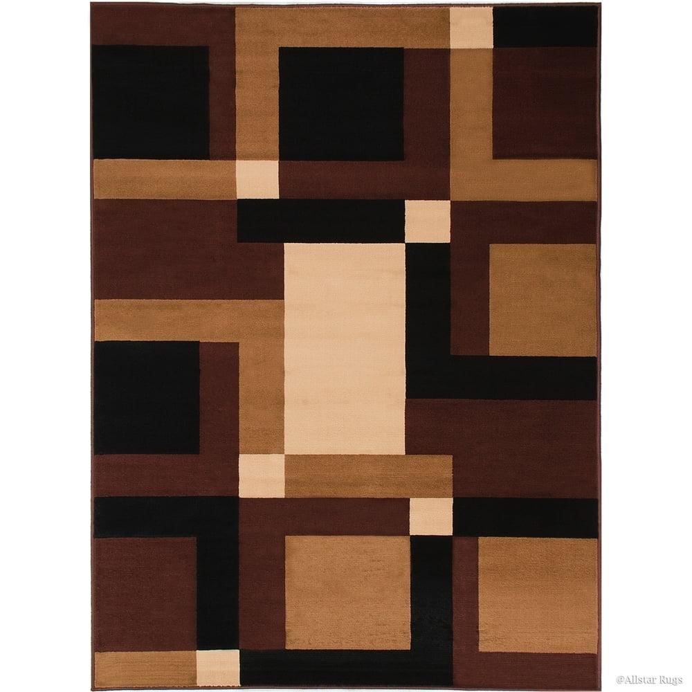 Brown and Black Geometric Synthetic Area Rug 5' x 7'