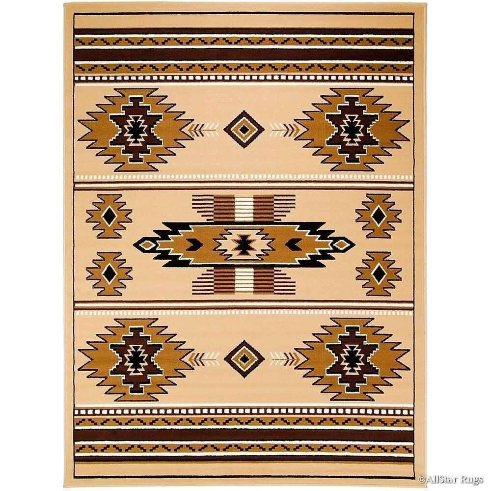 Beige and Brown Southwestern Geometric Synthetic Area Rug