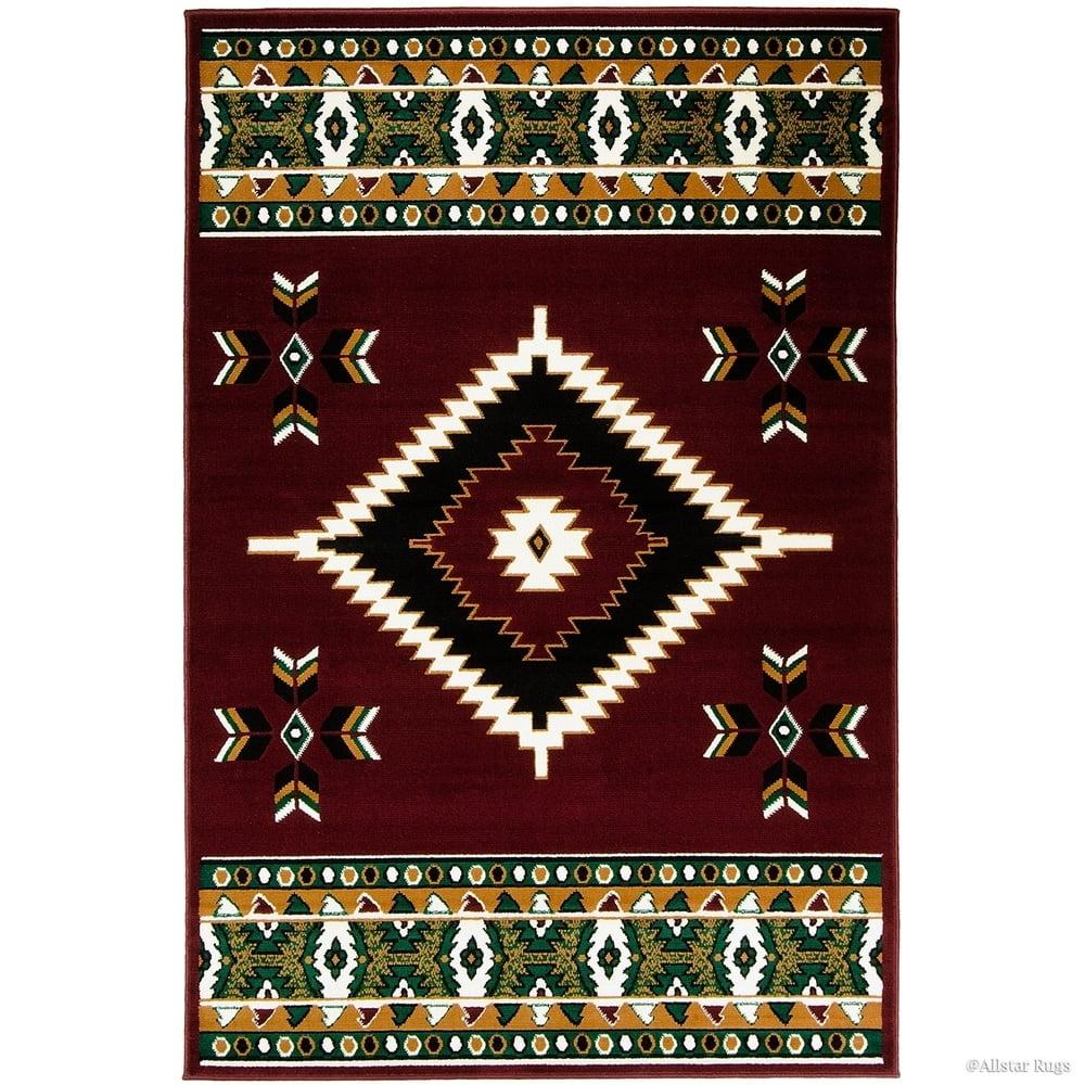 Burgundy Geometric Southwestern Synthetic Area Rug 5' x 8'