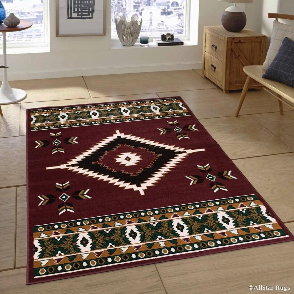 Burgundy Geometric Southwestern Synthetic Rectangular Rug