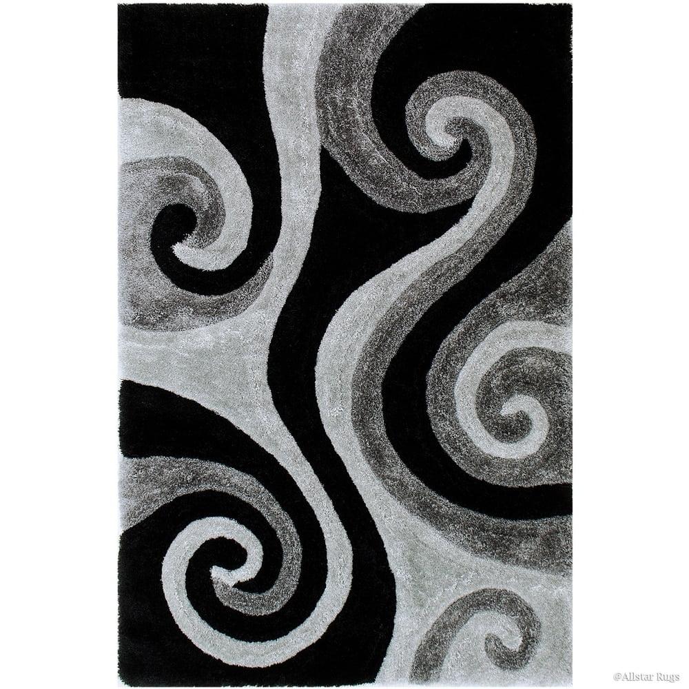 Gray and Black Floral Tufted Shag Rug 5' x 7'