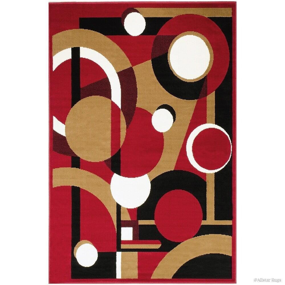 Red Geometric Synthetic Stain-Resistant Rectangular Rug 5' 2" x 7' 1"