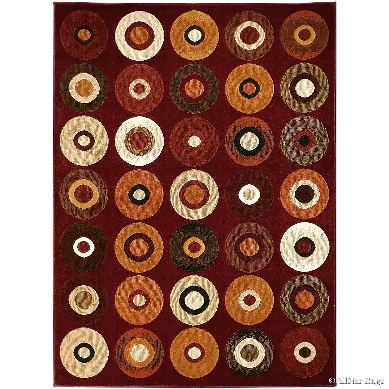 Maroon Geometric Circles 5' x 7' Synthetic Area Rug