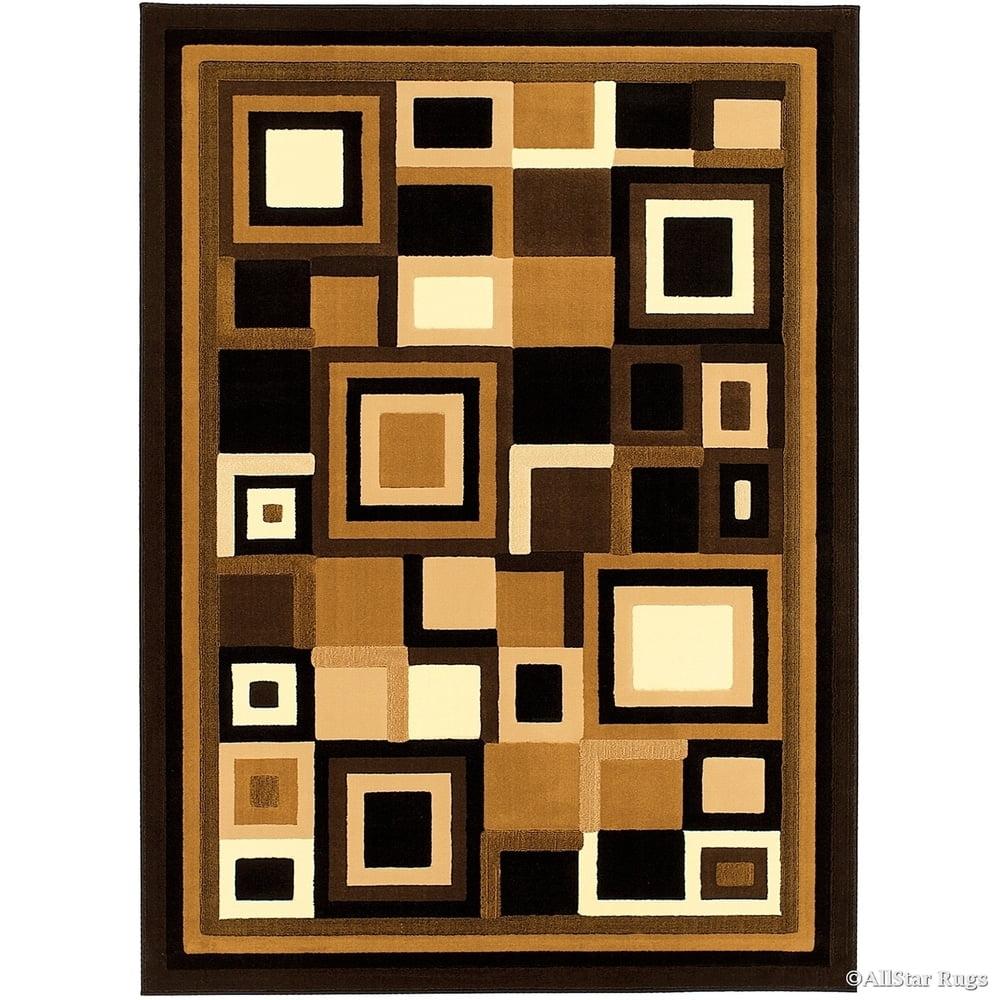 Black and Brown Abstract Rectangular Synthetic Rug 5' x 7'