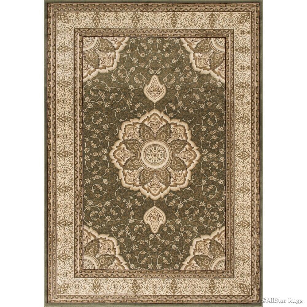 Sage Green and Beige Floral Synthetic Rectangular Rug