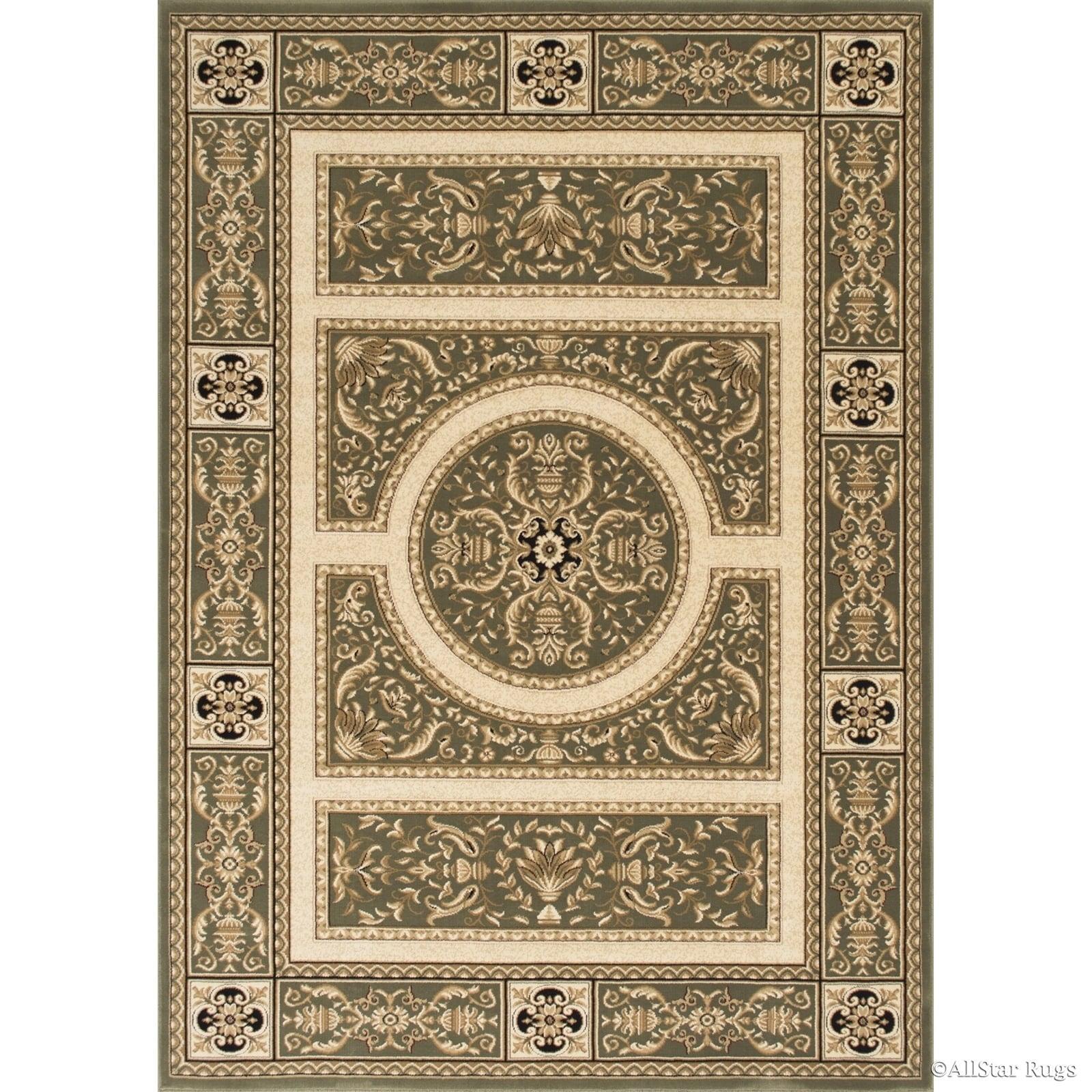 Sage and Beige Rectangular Stain-Resistant Synthetic Rug