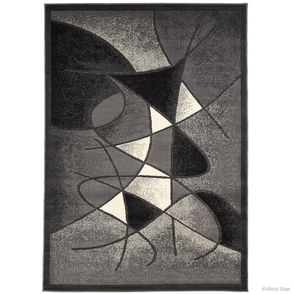 Gray and Black Abstract Polypropylene Area Rug 5' x 8'