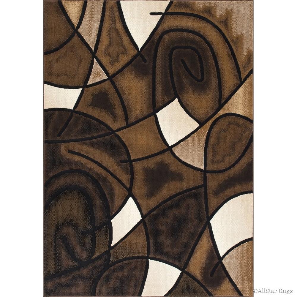 5' x 7' Brown Geometric Stain-Resistant Synthetic Rug